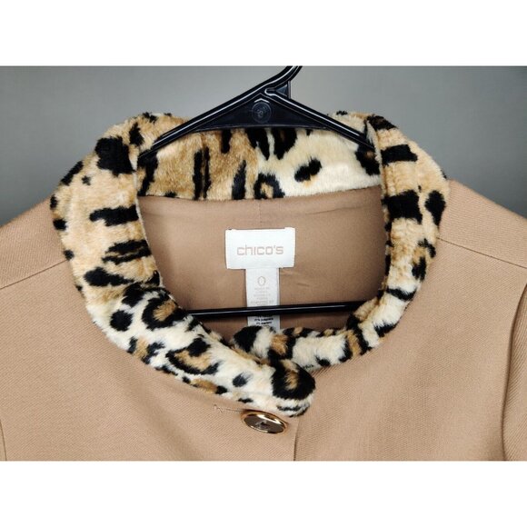 CHICO'S $159 Faux Fur Collar Leopard Swing Jacket Lined Size 0 (Small-4) - Picture 4 of 11